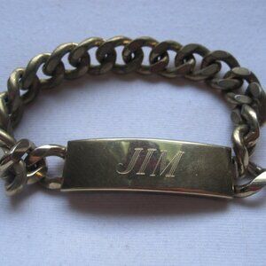 vintage Speidel USA Men's Gold Plated Name Plate ID Bracelet - Monogrammed JIM